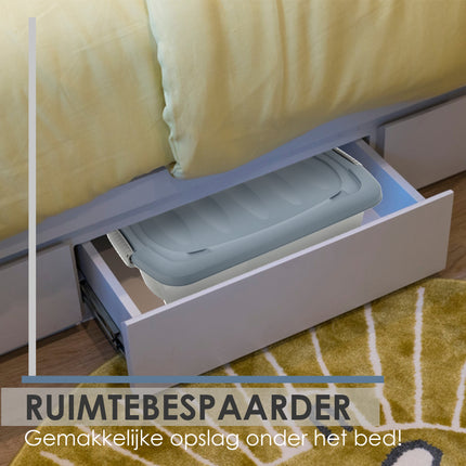 Set van 2 Opbergboxen 24L Blauw/Transparant - Onderbedboxen met Wielen & Druksluiting - Voor Speelgoed, Kleding & Onder Bed Opslag