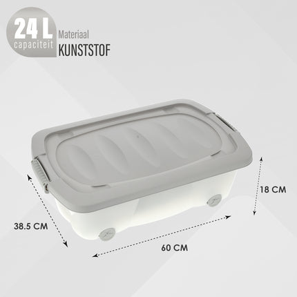 Opbergboxen 24 Liter - Onderbedboxen op Wielen - Ideaal voor Speelgoed & Kleding - Grijs - 60x38,5x18 cm - Set van 2