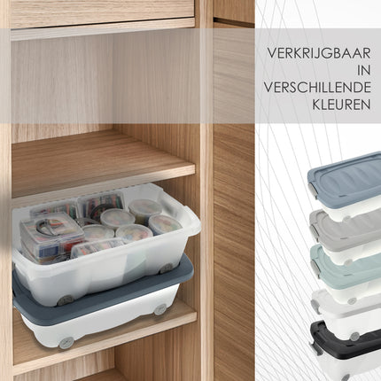 Set van 2 Opbergboxen 24L Blauw/Transparant - Onderbedboxen met Wielen & Druksluiting - Voor Speelgoed, Kleding & Onder Bed Opslag