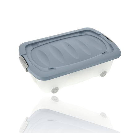 Set van 2 Opbergboxen 24L Blauw/Transparant - Onderbedboxen met Wielen & Druksluiting - Voor Speelgoed, Kleding & Onder Bed Opslag