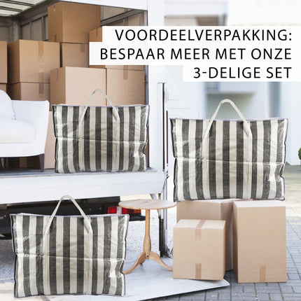 Shopper Tas met Rits en Stevig Handvatten | 125 L | Set van 3 | Duurzame Polyester | 80cm x 58cm x 28cm | Goedkope shopper Tas voor Opslag Verhuizen en Reizen | Veilige Opslag Voor Uw Reisbenodigdheden met Waterdichte Shopper met Rits