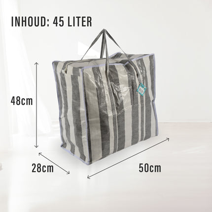Ruime Boodschappen Tas 2 stuks | 45 Liter Polyester Turkentas Met Rits en Handvatten | 50cm x 48cm x 28cm | XL Shopper Max Gewicht 15 kg | Opbergzakken Kleding Voor Verhuizen Opslag En Boodschappen