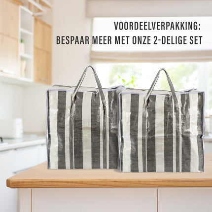 Ruime Boodschappen Tas 2 stuks | 45 Liter Polyester Turkentas Met Rits en Handvatten | 50cm x 48cm x 28cm | XL Shopper Max Gewicht 15 kg | Opbergzakken Kleding Voor Verhuizen Opslag En Boodschappen