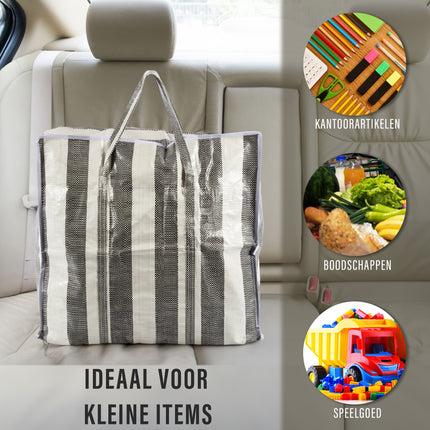 Ruime Boodschappen Tas 2 stuks | 45 Liter Polyester Turkentas Met Rits en Handvatten | 50cm x 48cm x 28cm | XL Shopper Max Gewicht 15 kg | Opbergzakken Kleding Voor Verhuizen Opslag En Boodschappen