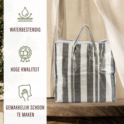 Ruime Boodschappen Tas 2 stuks | 45 Liter Polyester Turkentas Met Rits en Handvatten | 50cm x 48cm x 28cm | XL Shopper Max Gewicht 15 kg | Opbergzakken Kleding Voor Verhuizen Opslag En Boodschappen