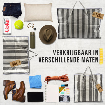 Ruime Boodschappen Tas 2 stuks | 45 Liter Polyester Turkentas Met Rits en Handvatten | 50cm x 48cm x 28cm | XL Shopper Max Gewicht 15 kg | Opbergzakken Kleding Voor Verhuizen Opslag En Boodschappen