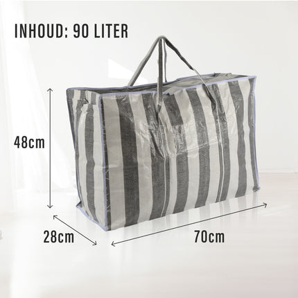 Kleding Organizer Set van 2 | Grote Shopper Met Rits | 90 Liter Opbergtassen | Duurzaam Polyester | Kleding Opbergdoos Ideaal Voor Verhuizen, Opslag, En Boodschappen | 70cm x 48cm x 28cm | Max 20 kg