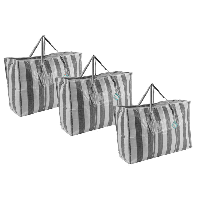 Opbergtas Voor Dekbed XL Set van 3 | 90 Liter per Tas | Duurzaam Polyester Turkentassen met Rits en Verstevigde Handvatten | 70cm x 48cm x 28cm | Ideaal als Stevige Boodschappentas Voor Het Dragen Van Boodschappen