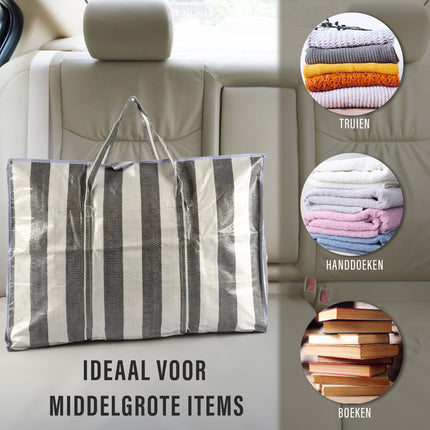 Kleding Organizer Set van 2 | Grote Shopper Met Rits | 90 Liter Opbergtassen | Duurzaam Polyester | Kleding Opbergdoos Ideaal Voor Verhuizen, Opslag, En Boodschappen | 70cm x 48cm x 28cm | Max 20 kg