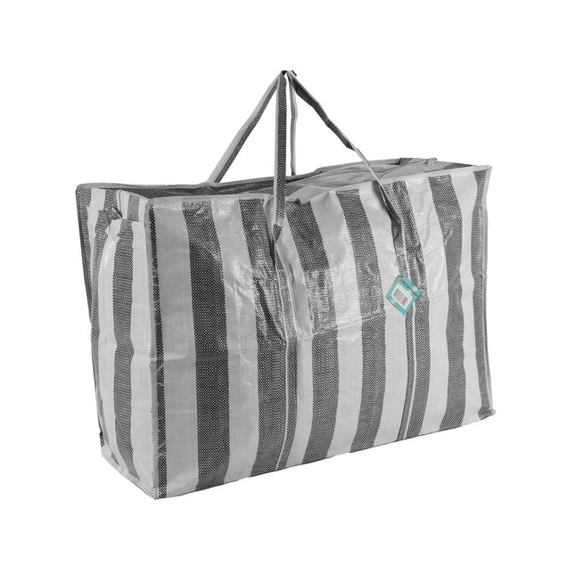 Grote Boodschappentas | 90L | Duurzaam Polyester | Grijs-Wit | Turkentas met Rits en Stevige Doorlopende Handvatten | Ideaal voor Verhuizen Opslag en als Shoppers Tassen | 70cm x 48cm x 28cm | Draagkracht tot 20 kg