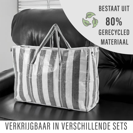 Grote Boodschappentas | 90L | Duurzaam Polyester | Grijs-Wit | Turkentas met Rits en Stevige Doorlopende Handvatten | Ideaal voor Verhuizen Opslag en als Shoppers Tassen | 70cm x 48cm x 28cm | Draagkracht tot 20 kg