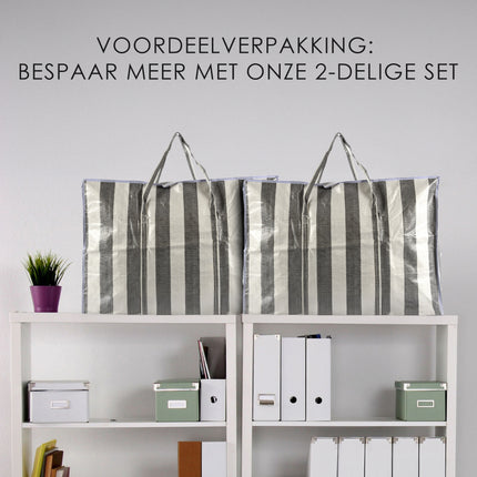 Kleding Organizer Set van 2 | Grote Shopper Met Rits | 90 Liter Opbergtassen | Duurzaam Polyester | Kleding Opbergdoos Ideaal Voor Verhuizen, Opslag, En Boodschappen | 70cm x 48cm x 28cm | Max 20 kg