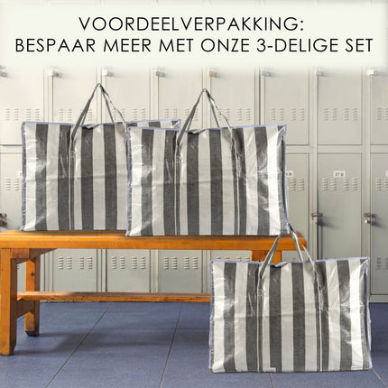 Opbergtas Voor Dekbed XL Set van 3 | 90 Liter per Tas | Duurzaam Polyester Turkentassen met Rits en Verstevigde Handvatten | 70cm x 48cm x 28cm | Ideaal als Stevige Boodschappentas Voor Het Dragen Van Boodschappen