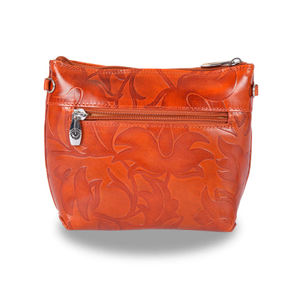 Crossbody tas | Rich Oranje Lederen | Bloemendesign | Schoudertas | Praktisch & Uniek Koningsdag Accessoires