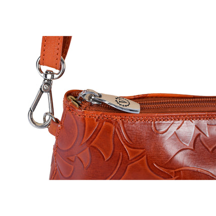 Crossbody tas | Rich Oranje Lederen | Bloemendesign | Schoudertas | Praktisch & Uniek Koningsdag Accessoires