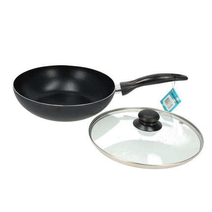 Koekenpan 24 Cm Met Deksel | Zwarte Antiaanbak Koekenpannen | Vaatwasserveilig & Magnetronbestendig | Geschikt Voor Gas, Electric, Ceramic & Halogen 