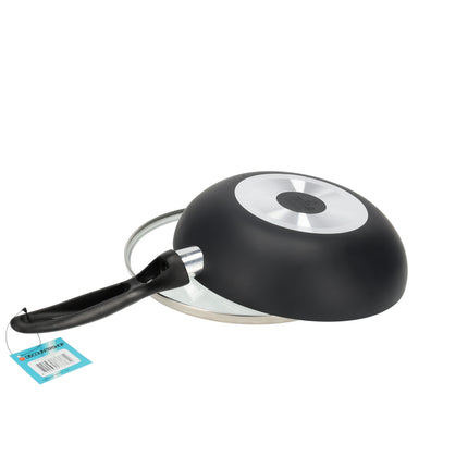 Koekenpan 24 Cm Met Deksel | Zwarte Antiaanbak Koekenpannen | Vaatwasserveilig & Magnetronbestendig | Geschikt Voor Gas, Electric, Ceramic & Halogen 