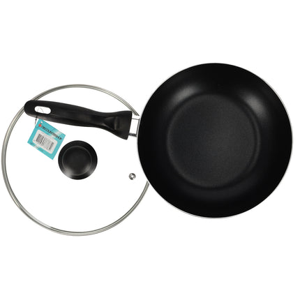 Koekenpan 24 Cm Met Deksel | Zwarte Antiaanbak Koekenpannen | Vaatwasserveilig & Magnetronbestendig | Geschikt Voor Gas, Electric, Ceramic & Halogen 