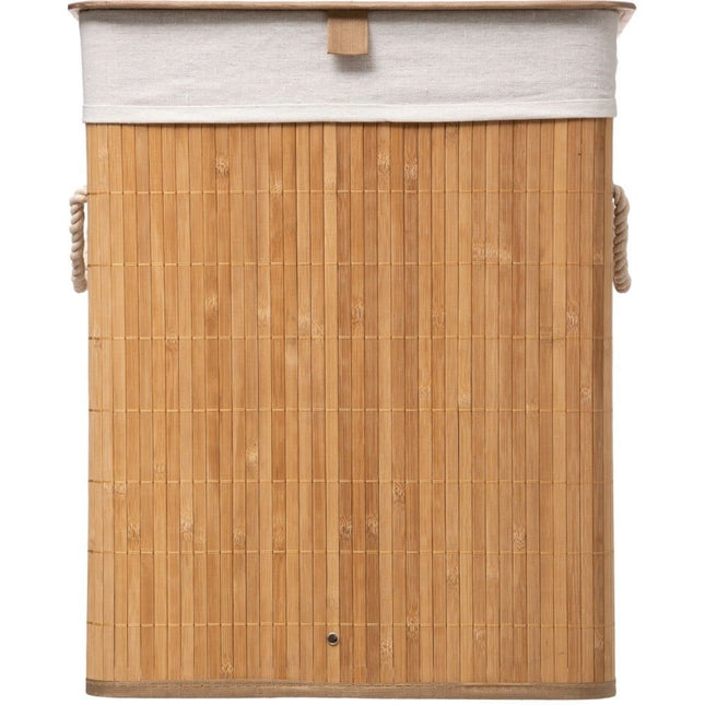Wasmand bamboe | Linnen | Opvouwbaar | Opbergmand | Laundry basket | Mand voor wasgoed | Met deskel | Met handvaten | Inclusief waszak | Natuurlijk hout | 60L | 40x30x50cm