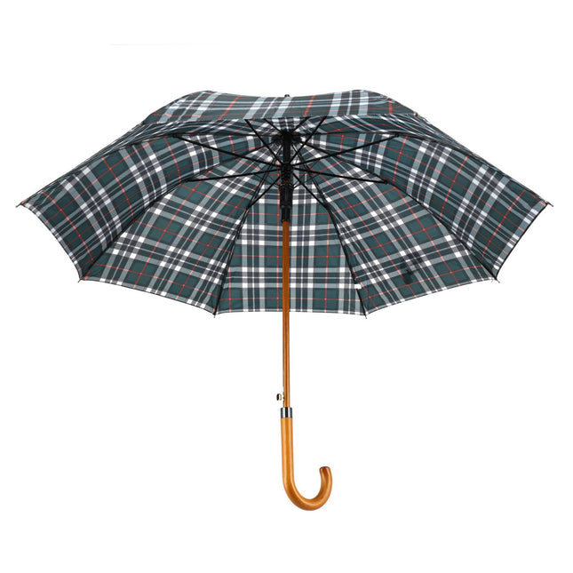 Windproof Paraplu Geruit - Groen - Ø 105cm Paraplu met Houten Handvat - Klassieke Regenparaplu