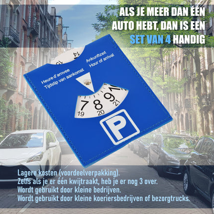 Parkeerschijf Blauw 4 stuks | Duurzame Blauwe Kaart Set | Parkeren In De Blauwe Zone | Blauwe Parkeerkaart Van Kunststof 15cm x 11cm | Lichtgewicht Design