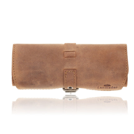 Pen -Pen Etui Vintag|authentiek design - Handgemaakte Roletui van Buffelleer - Vintage Bruin - Met Gespsluiting - Leren Penhouder / Pouch voor Pennen - 20 x 8.5 cm