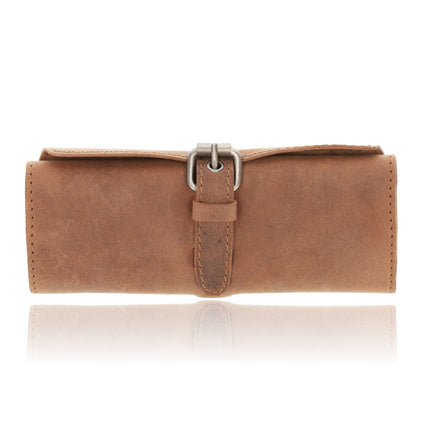 Pen -Pen Etui Vintag|authentiek design - Handgemaakte Roletui van Buffelleer - Vintage Bruin - Met Gespsluiting - Leren Penhouder / Pouch voor Pennen - 20 x 8.5 cm