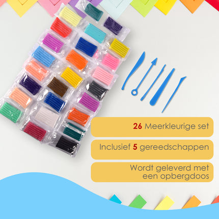 Polymeerklei Set - 26 Stuks Klei en 5 Gereedschappen - Handig Opbergkoffer - Multi Collor - Geschikt voor Boetseren en Knutselen
