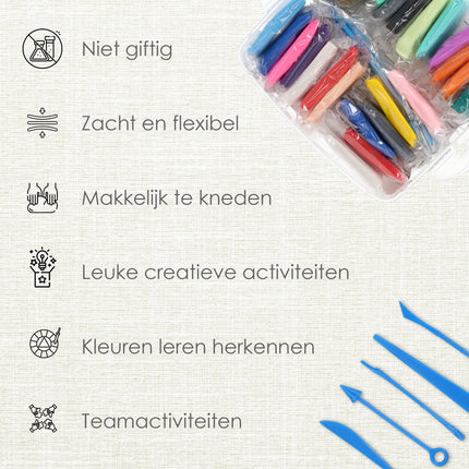 Polymeerklei Set - 26 Stuks Klei en 5 Gereedschappen - Handig Opbergkoffer - Multi Collor - Geschikt voor Boetseren en Knutselen