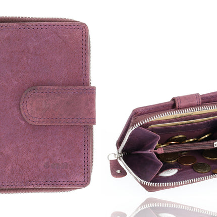 Portemonnee Heren & Dames - Paars Portemonnee met Rits - RFID Anti-Skim - Leren Portemonnee met 7 Kaarthouder, Munt- & Briefgeldvak - Perfect Kerstcadeau - 13.5x10cm