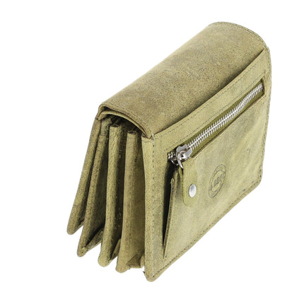 Harmonica Portemonnee-Portemonnee dames- dames portemonnee- Buffelleer -leren Dames Portemonnee-Olijf Groen - RFID Bescherming - Ruime Portemonnee met 7 Vakken
