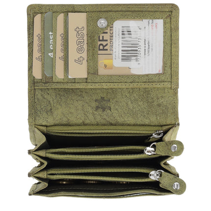 Harmonica Portemonnee-Portemonnee dames- dames portemonnee- Buffelleer -leren Dames Portemonnee-Olijf Groen - RFID Bescherming - Ruime Portemonnee met 7 Vakken