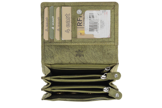Harmonica Portemonnee-Portemonnee dames- dames portemonnee- Buffelleer -leren Dames Portemonnee-Olijf Groen - RFID Bescherming - Ruime Portemonnee met 7 Vakken