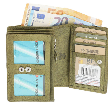 Harmonica Portemonnee-Portemonnee dames- dames portemonnee- Buffelleer -leren Dames Portemonnee-Olijf Groen - RFID Bescherming - Ruime Portemonnee met 7 Vakken