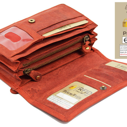 Portemonnee - 17 pasjes - Dames portemonnee - Dames portemonnee - Harmonica portemonnee buffelleer Rood - Portemonnee rood Overslagportemonnee- Harmonicaportemonnee -