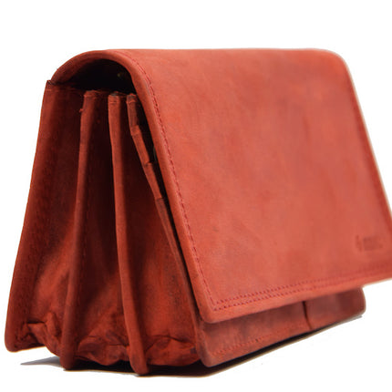 Portemonnee - 17 pasjes - Dames portemonnee - Dames portemonnee - Harmonica portemonnee buffelleer Rood - Portemonnee rood Overslagportemonnee- Harmonicaportemonnee -