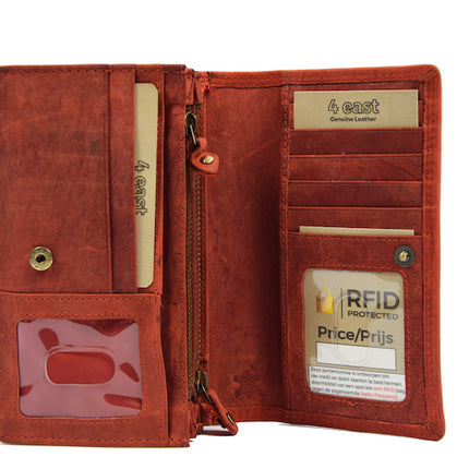 Portemonnee - 17 pasjes - Dames portemonnee - Dames portemonnee - Harmonica portemonnee buffelleer Rood - Portemonnee rood Overslagportemonnee- Harmonicaportemonnee -
