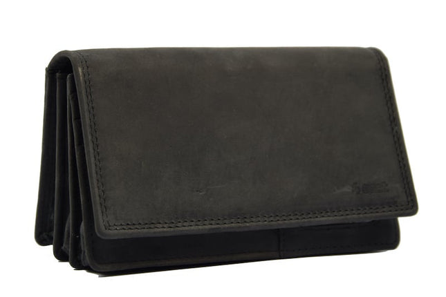 Vintage Leren Dames Portemonnee - Ideale Dames Portemonnee Stoer Leer Portemonnee Huishoud portemonnee 17 pasjes Dames portemonnee - Harmonica portemonnee buffelleer Portemonnee zwart Overslagportemonnee- Harmonicaportemonnee