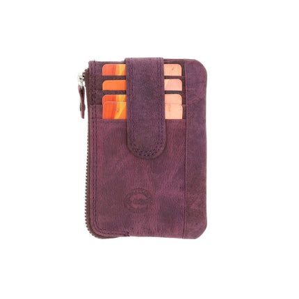 Mini sleutelhanger portemonnee |unisex rfid sleuteletui | kleine portemonnee met rits & pasjehouder | 4 kaartsleuven, 2 sleutelring & muntvak | 12.5x8x1cm - paars 
