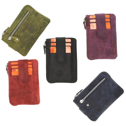 Sleutelhanger portemonnee | unisex - rfid bescherming | mini portemonnee met rits & pasjehouder | 4 kaartsleuven & 2 sleutelring | 12.5x8x1cm -olive 
