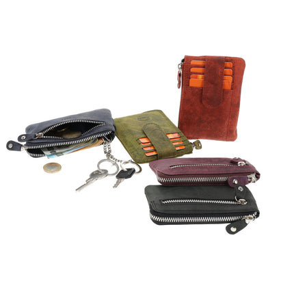Sleutelhanger portemonnee | unisex - rfid bescherming | mini portemonnee met rits & pasjehouder | 4 kaartsleuven & 2 sleutelring | 12.5x8x1cm -olive 