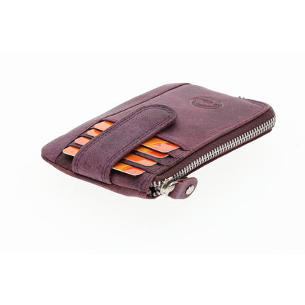 Mini sleutelhanger portemonnee |unisex rfid sleuteletui | kleine portemonnee met rits & pasjehouder | 4 kaartsleuven, 2 sleutelring & muntvak | 12.5x8x1cm - paars 