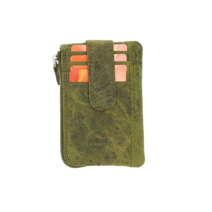 Sleutelhanger portemonnee | unisex - rfid bescherming | mini portemonnee met rits & pasjehouder | 4 kaartsleuven & 2 sleutelring | 12.5x8x1cm -olive 