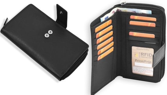 Zwarte Leren Portemonnee - Geldbeurs - Portemonnee met Rits voor Dames & Heren - 17x2.5x10.5cm 