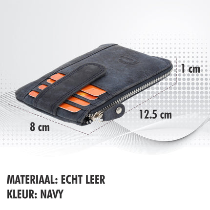  Portemonee met sleutelring & pasjehouder - dames & heren | rfid auto accessoires |navy echt leren portemonnee | 4 pasjeshouder en 2 sleutelring | 12.5x8x1cm  