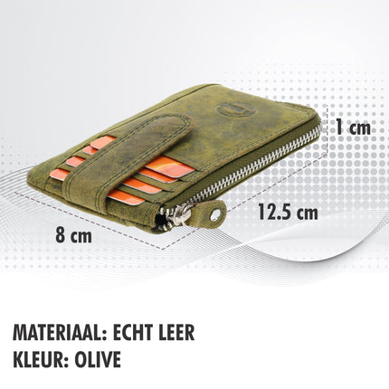 Sleutelhanger portemonnee | unisex - rfid bescherming | mini portemonnee met rits & pasjehouder | 4 kaartsleuven & 2 sleutelring | 12.5x8x1cm -olive 