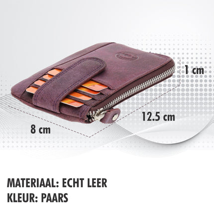 Mini sleutelhanger portemonnee |unisex rfid sleuteletui | kleine portemonnee met rits & pasjehouder | 4 kaartsleuven, 2 sleutelring & muntvak | 12.5x8x1cm - paars 