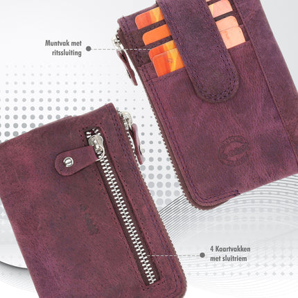 Mini sleutelhanger portemonnee |unisex rfid sleuteletui | kleine portemonnee met rits & pasjehouder | 4 kaartsleuven, 2 sleutelring & muntvak | 12.5x8x1cm - paars 