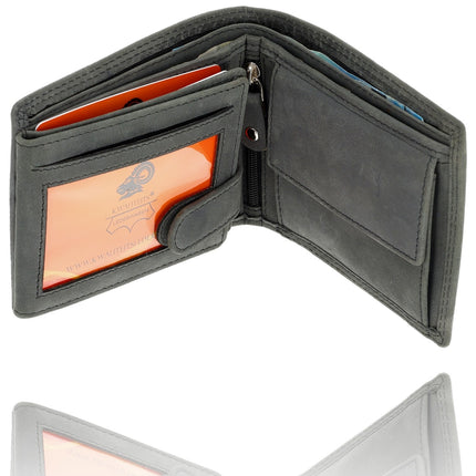 Buffelleer Portemonnee - RFID-Blocking - 7 Kaartvakken - Compact & Duurzaam - Met Ruim muntgeldvak - 9.5x11cm Zwart