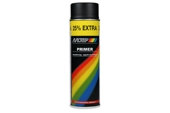 Motip verf primer - Spuitbus Primer zwart sneldrogend 500 ML voor metaal , hout, aluminium en steen - 25 % EXTRA